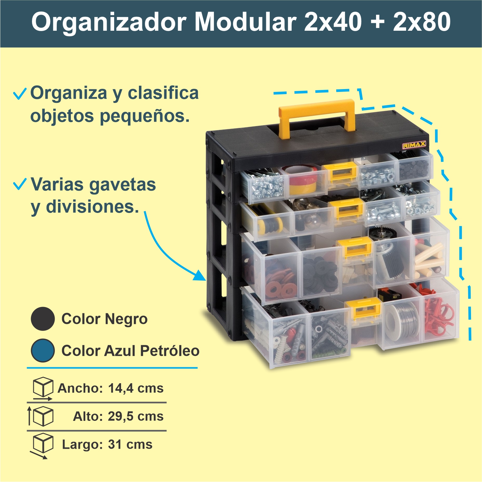 Organizador Modular Gavetas 2X40 + 2X80 Milímetros – Productos Plásticos